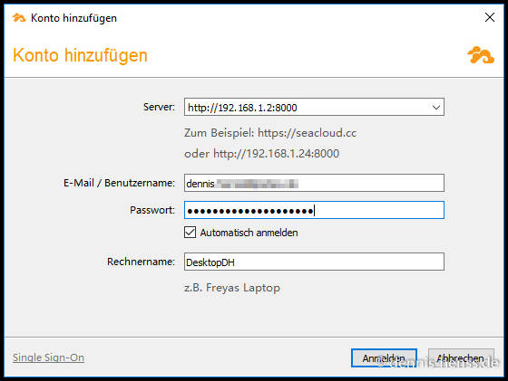 Einrichtung des Kontos im Seafile-Client